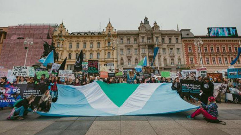 VEGAN FLAGS WAVING IN ZAGREB (CROATIA) FOR THE NEXT WORLD VEGAN DAY