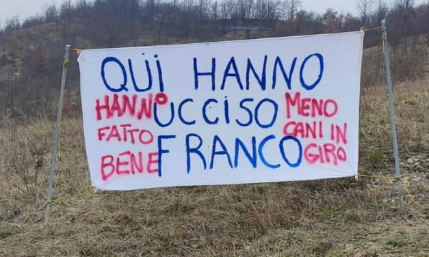 IMBRATTATO LO STRISCIONE DEDICATO A FRANCO, IL CANE UCCISO A MONTE SAN PIETRO. ATTO IGNOBILE E INACCETTABILE